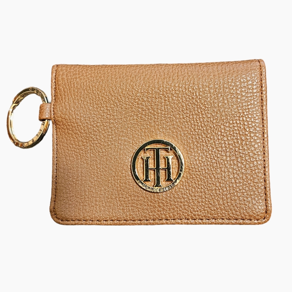 Tommy Hilfiger Women's Genuine Leather Wallet Card Holder Key Ring Gold Logo,